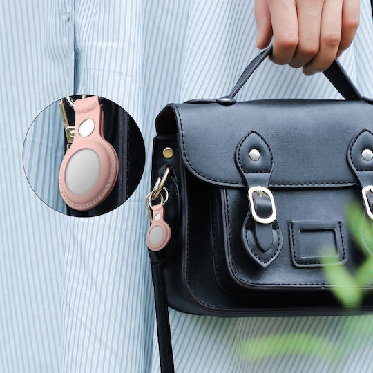 Hurtel Key Ring Θήκη Μπρελόκ Δερματίνης για AirTag σε Ροζ χρώμα