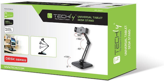 Techly Desk and Wall Extensible Support for Tablet and iPad 4.7"-12.9" Tablet Stand with Extension Arm Until 12.9" Black