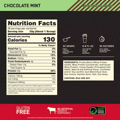Optimum Nutrition Gold Standard 100% Whey Πρωτεΐνη Ορού Γάλακτος με Γεύση Chocolate Mint 2.27kg