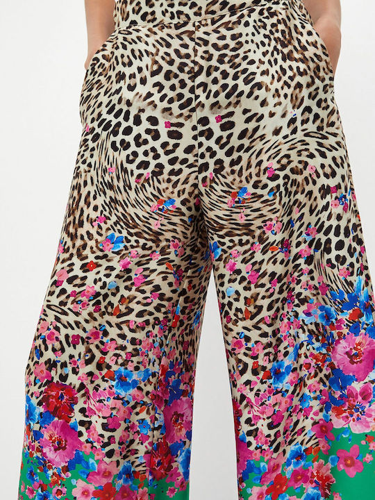Women's High-waisted Fabric Trousers Leopard