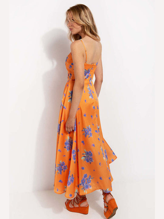 Desiree Summer Midi Dress Satin with Slit Orange