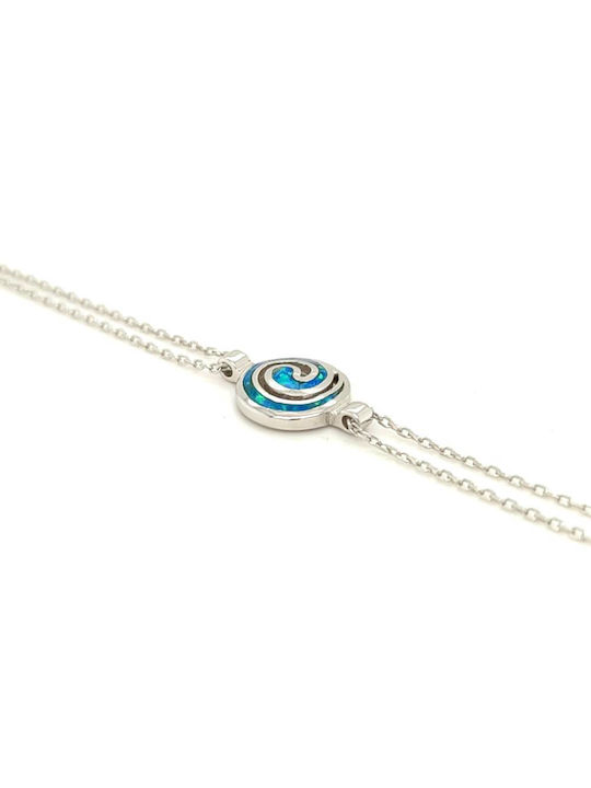 Bracelet with double chain, silver (925°), Spiral with artificial opal