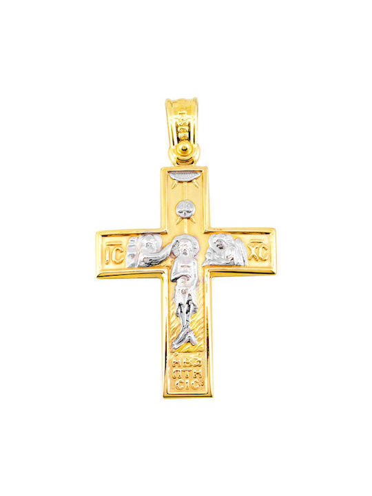 14K Gold doppelseitiges Taufkreuz mit Kette