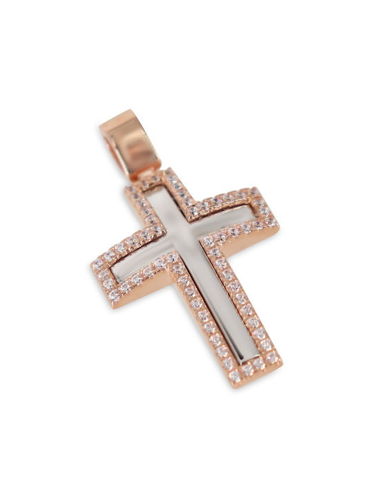 Women's Cross VITOPOULOS Pink-White Gold K14 With White Zirconia