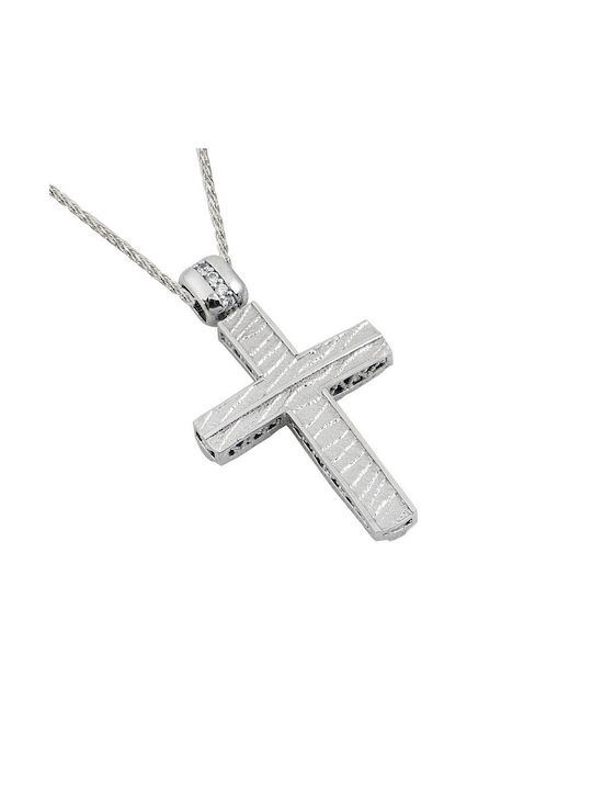 Kreuz aus 14K Weißgold mit weißem Zirkonia (ST001524) (Die Kette ist nicht im Preis enthalten) T627Λ