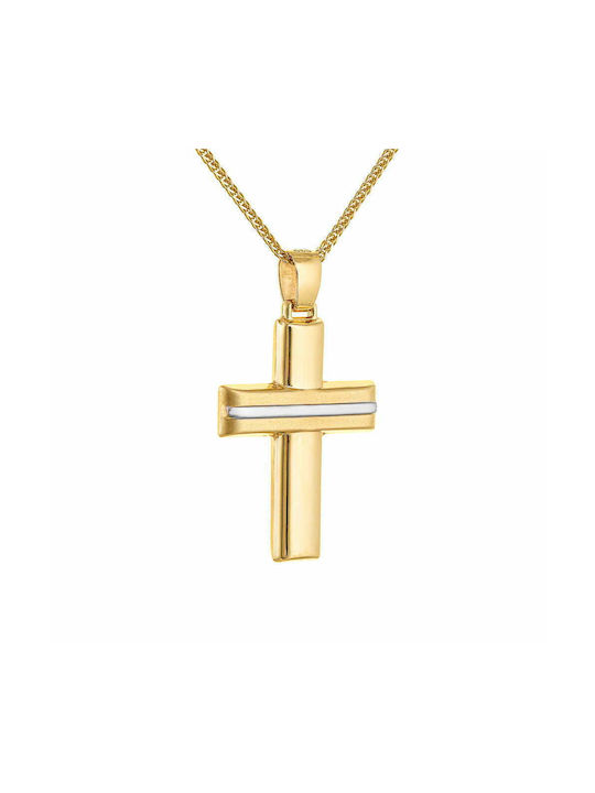 Cross With Chain 45cm Men's Gold K14 Double Sided Cross with Chain 45cm Gold KBS-20301Y