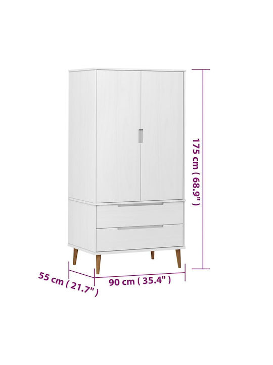 Doppeltür Kleiderschrank Molde Weiß 90x55x175cm