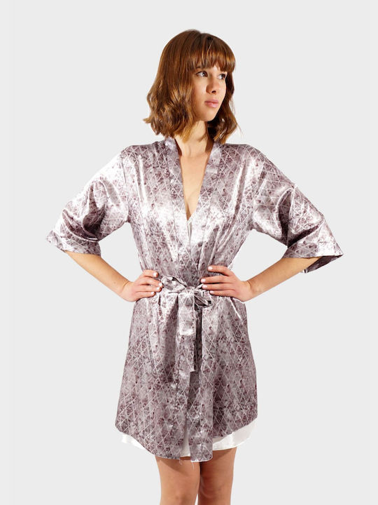 Women's set saten robe nightgown all print monochrome nightgown GREY