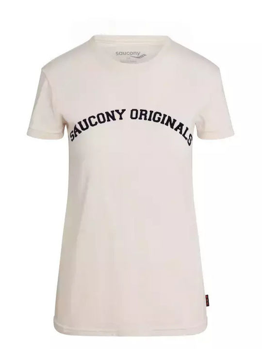 Saucony Rested Γυναικείο T-shirt Μπεζ με Στάμπα