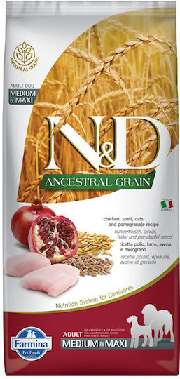 Farmina N&D Ancestral Grain Medium 2.5kg Trockenfutter mit wenig Getreide für erwachsene Hunde mittlerer Rassen mit Huhn und Granatapfel