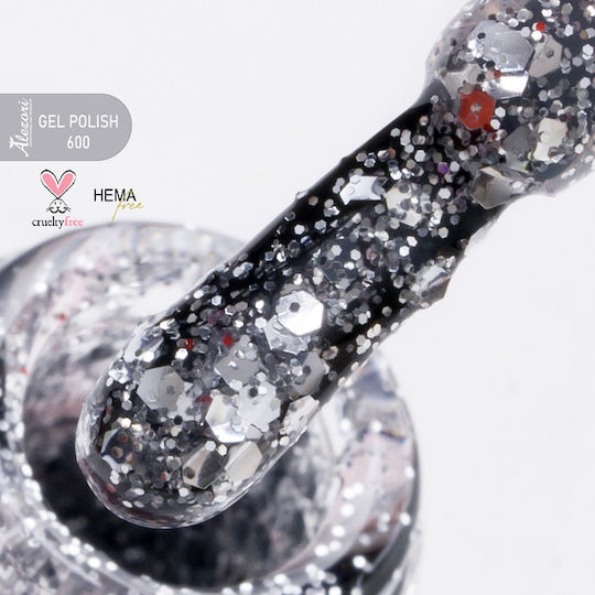 Alezori Glitter Halb-permanenter Nagellack 600 Silver mit Glitter 15ml 1Stück