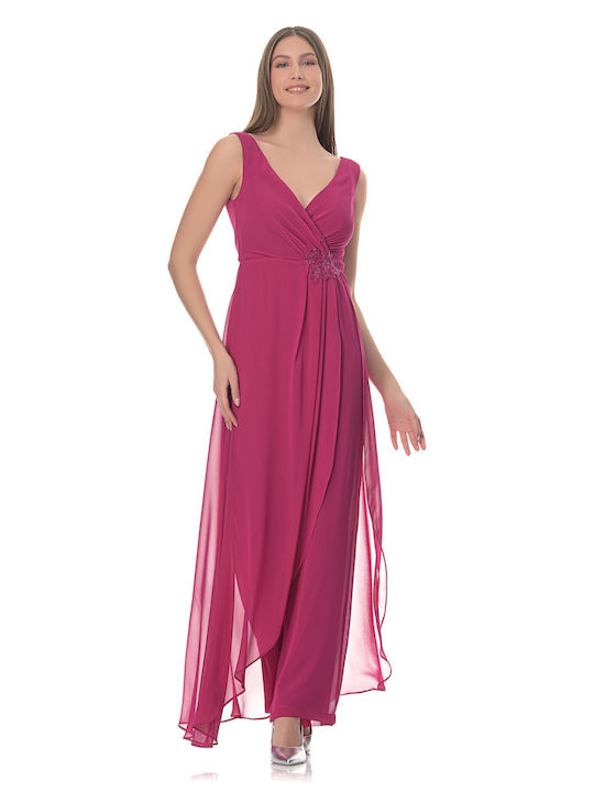 J050-10 Fuchsia croisette jumpsuit.Muslin fabric.