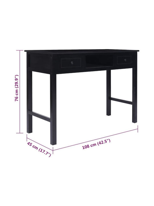 Schreibtisch aus Massivholz Schwarz 108x45x76cm