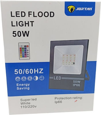 Jortan Στεγανός Προβολέας LED 50W RGB με Τηλεχειριστήριο IP66