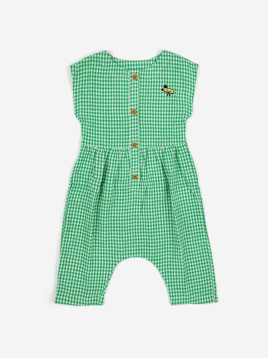 Baby onesie green with plaid in cotton and linen - 3 to 24 months - Bobo Choses