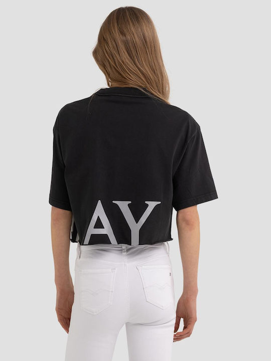 Replay Γυναικείο Crop T-shirt Μαύρο