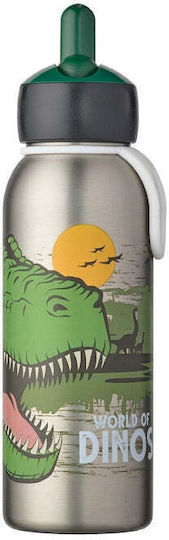 Mepal Flip-Up Campus Dino Kids Water Bottle Thermos Dinosaur Stainless Steel with Straw Non Spill 350ml