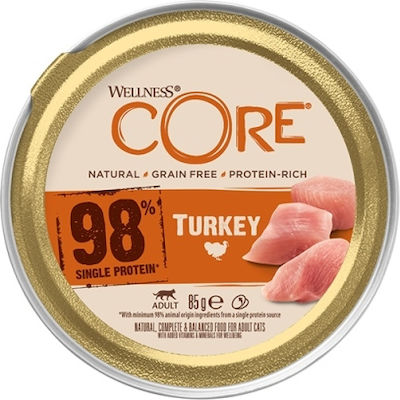 Wellness Core Nasses Katzenfutter für Katze in Tablett mit Türkei 85gr 001118