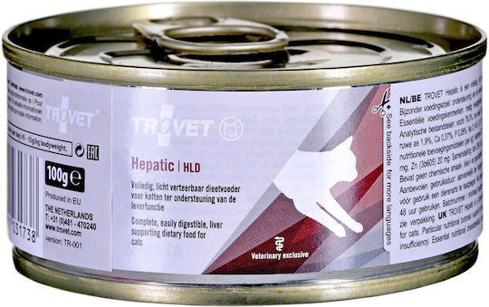 Trovet Hepatic Wet Food for Adult Cats in Cans with Lamb, Chicken, Rice and Fish Grain-Free & Gluten-Free 100gr