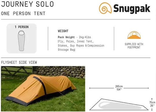 Snugpak Journey Solo Зимна Палатка За Къмпинг Туристическа Тунел Зелена За 1 Човек Водоустойчива 4000мм 265x115x75см