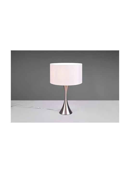 Trio Lighting Sabia Metal Table Lamp for Socket E27 with White Shade and Silver Base