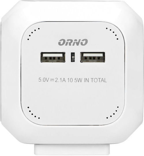 Orno PowerCube 3 Θέσεων με 2 USB-A και Καλώδιο 1.4m