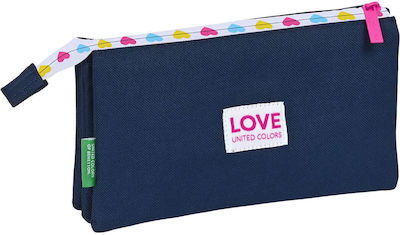 Benetton Love Pencil Case with 3 Compartments Blue S4307995