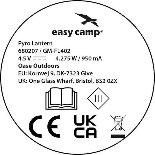 Easy Camp Pyro Lantern Φανάρι Μπαταρίας για Camping με Φακό 20lm