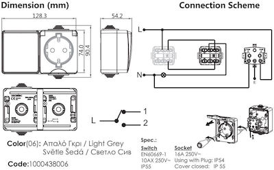 Aca Single Power Safety Socket Gray