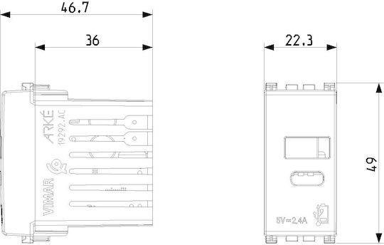 Vimar Arke Gemauerte Steckdose mit 2 USB-Anschlüssen Grau