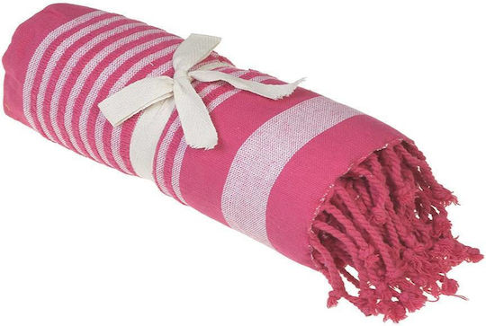 Inart Beach Towel Pareo Cotton Fuchsia with Fringes 170x90cm