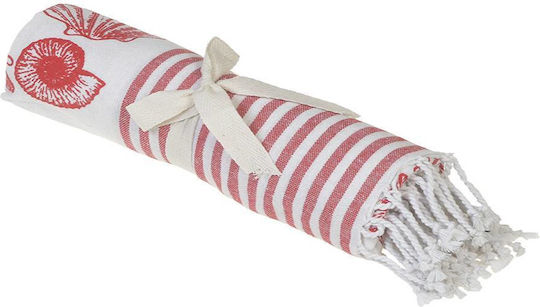 Inart Pestemal Beach Towel Pareo Red with Fringes 170x90cm.