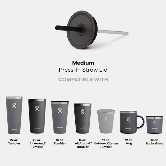 Hydro Flask Medium Press-In Straw Lid Ανταλλακτικό Καπάκι για Θερμός από Ατσάλι Μαύρο