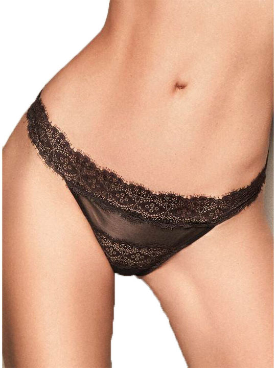 Lormar String Underwear with Lace in Black Color