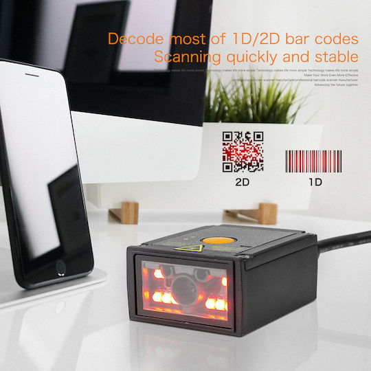 Netum Fixed Scanner Ενσύρματο με Δυνατότητα Ανάγνωσης 2D και QR Barcodes