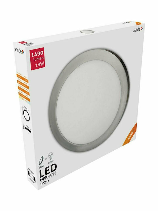 Avide ACSMNW-R-18W-ALU-SN Rund Draußen LED Panel 18W mit Natürliches Weiß Licht 4000K