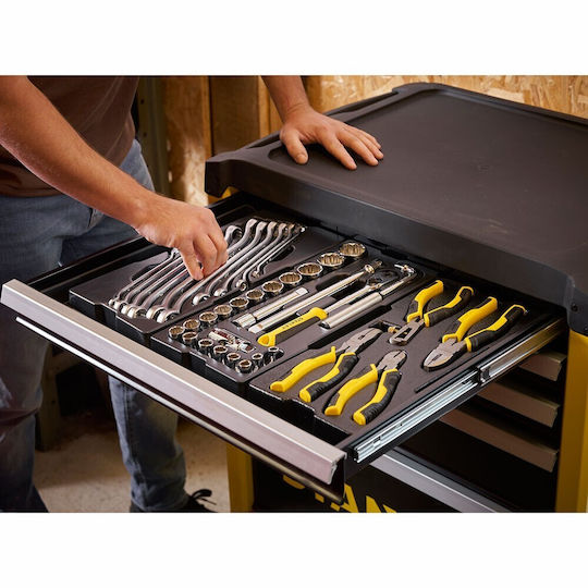 Stanley Wheeled Metallic Tool Carrier with 5 Drawers W73.5xD51.5xH89cm