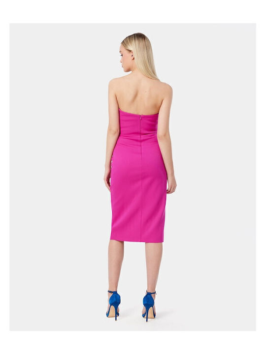 Summer Midi Evening Strapless Dress with Tearing Fuchsia