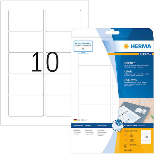 Herma 250 Αυτοκόλλητες Ετικέτες Α4 Ορθογώνιες 83.8x50.8mm