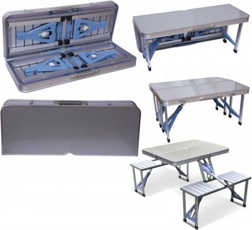 Factory Aluminum Folding Picnic Table - Bench in Case 85.5x65x66.5cm White 3pcs