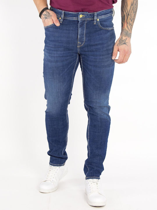 Men's Elastic Denim Trousers Washed with Wrinkles five-pocket pants with buttons OD51331