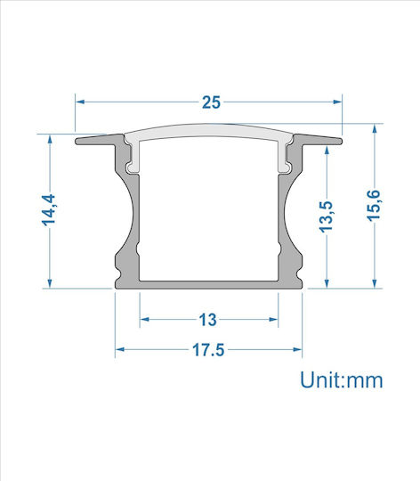 Cubalux Încastrat Profil din Aluminiu pentru Bandă LED 200x2.5x1.4cm.