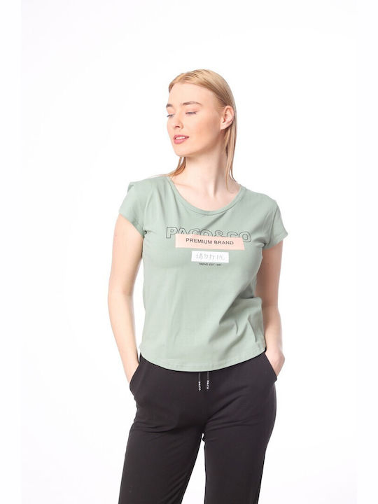 Paco & Co Premium Brand Γυναικείο T-shirt Χακί με Στάμπα