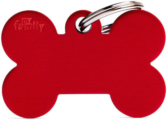 My Family Basic Dog ID Tag Bone Red Metal (Personalized)