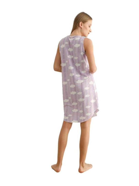 Women's Nightgown with Button Placket + Wide Strap Amelie-4085-15 LILAC As shown in the image