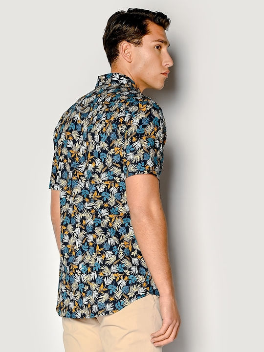 Short-sleeved Cotton Shirt Floral Blue