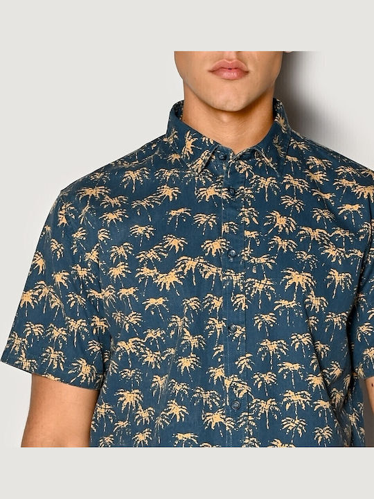 Short Sleeve Cotton Shirt in Regular Fit Floral Blue
