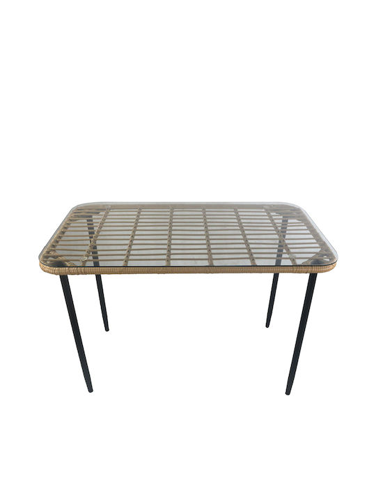 Annius Outdoor Dinner Free Standing Table with Glass Surface and Metal Frame Natural 120x70x78cm