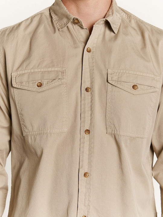 Edward Jeans Men's Shirt Long Sleeve Cotton Beige