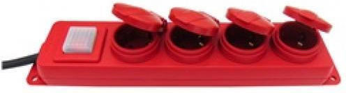 Industrial Power Strip G04MPK 1.5m Power Strip 4 Positions with Switch and Cable 1.5m 10pcs Red